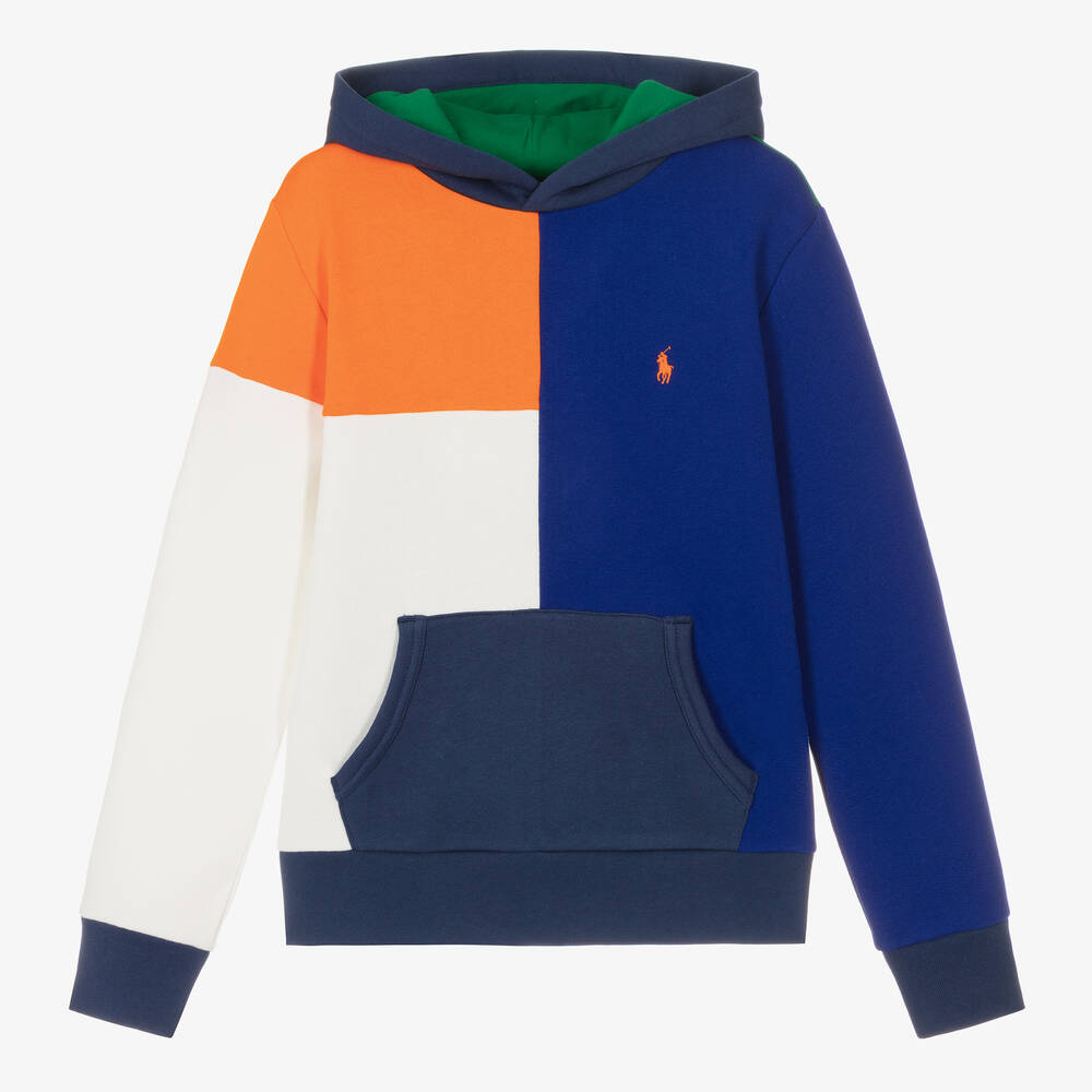 Ralph Lauren - Sweat à capuche colorblock bleu ado garçon | Childrensalon