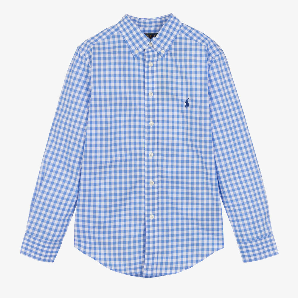 Ralph Lauren - Chemise bleue en coton à carreaux | Childrensalon