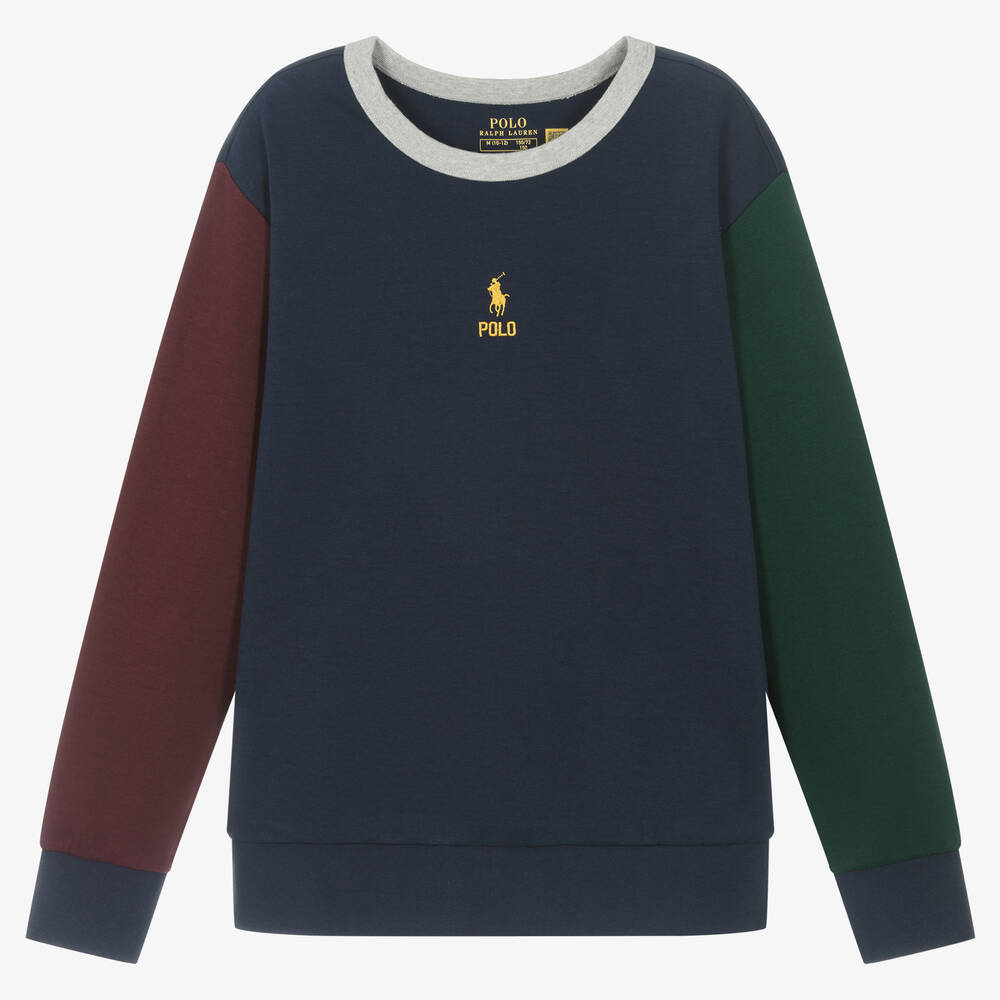 Ralph Lauren - Blaues Farbblock-Baumwollsweatshirt | Childrensalon