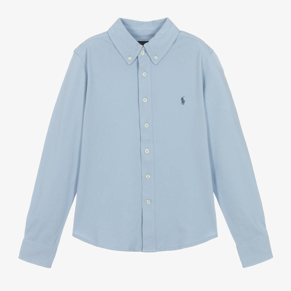 Ralph Lauren - Голубая рубашка из хлопка пике | Childrensalon