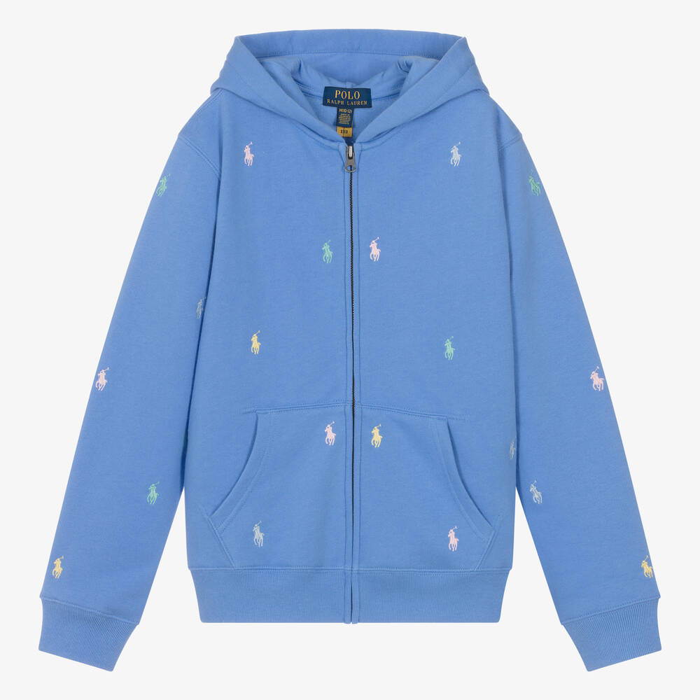 Ralph Lauren-Teen Boys Blue Cotton Pony Zip-Up Hoodie | Childrensalon Outlet