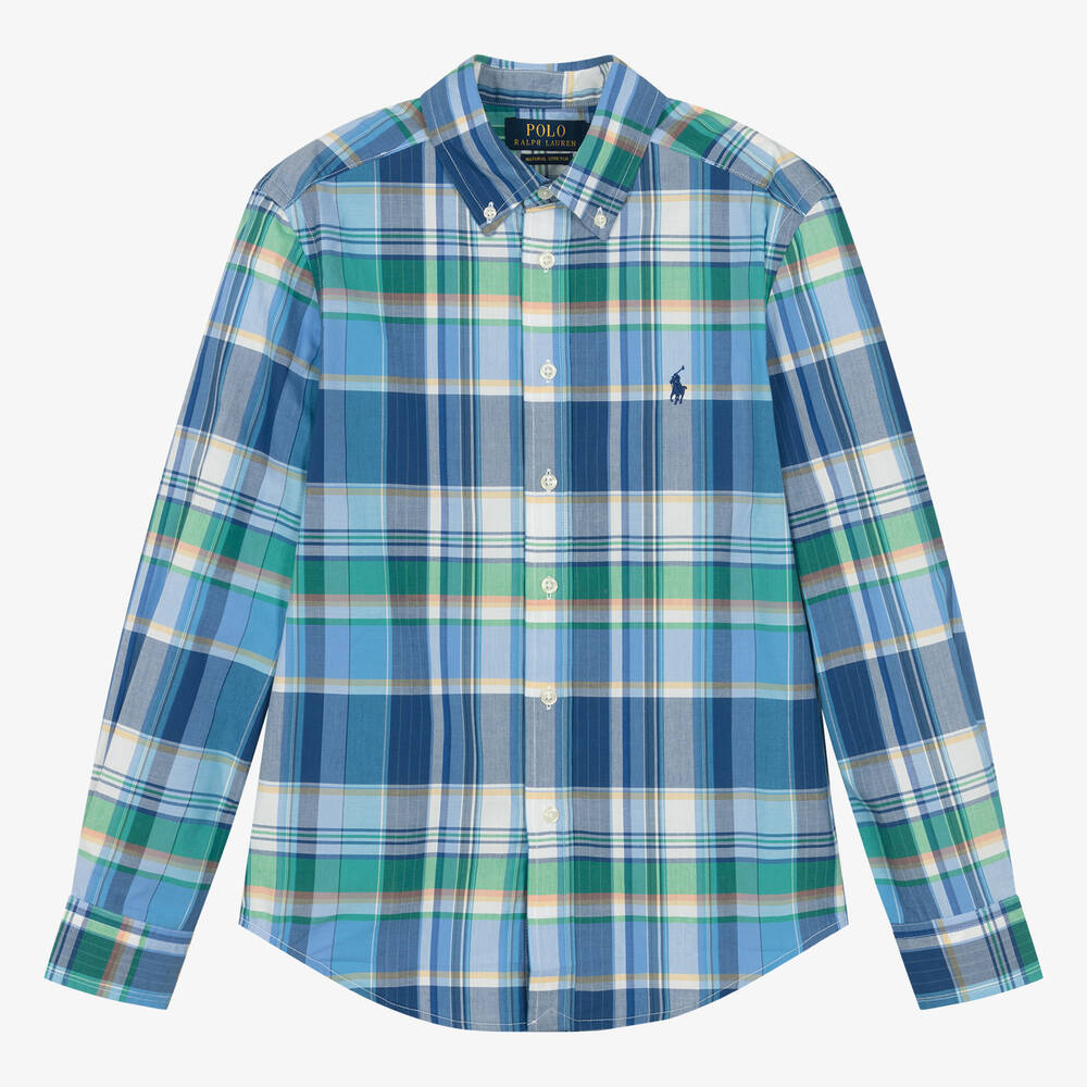 Ralph Lauren-Teen Boys Blue & Green Check Cotton Shirt | Childrensalon Outlet