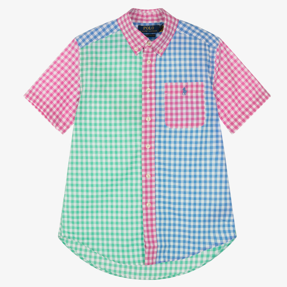 Polo Ralph Lauren - Chemise vichy bleue et verte ado | Childrensalon