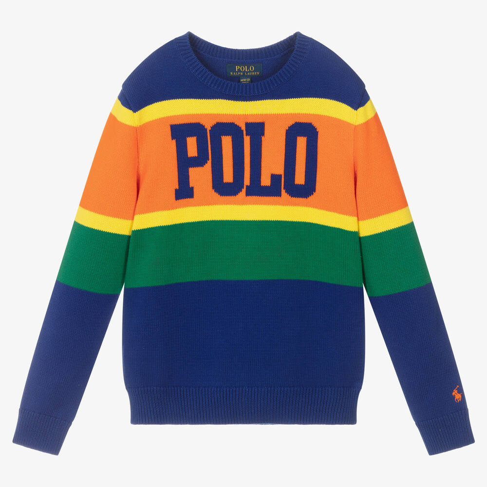 Polo Ralph Lauren - Teen Boys Blue Knitted Logo Sweater | Childrensalon