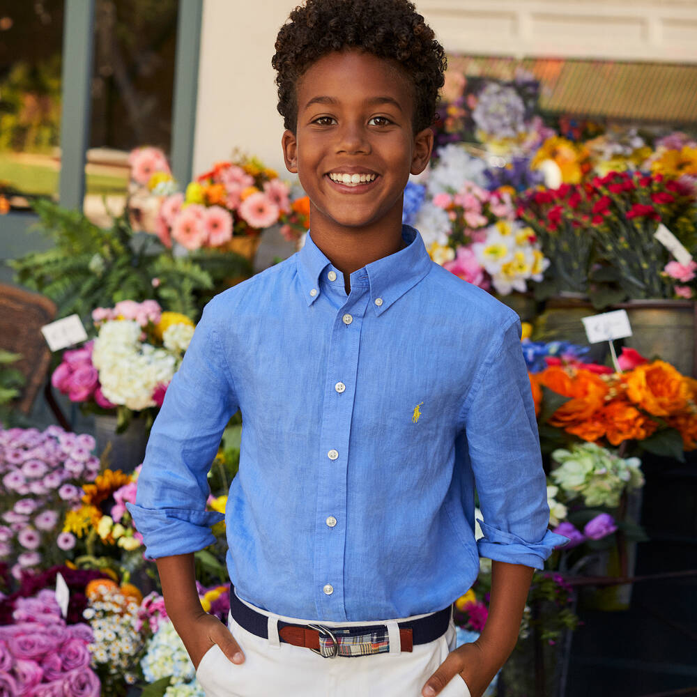 Ralph Lauren Teen Boys Blue Linen Shirt