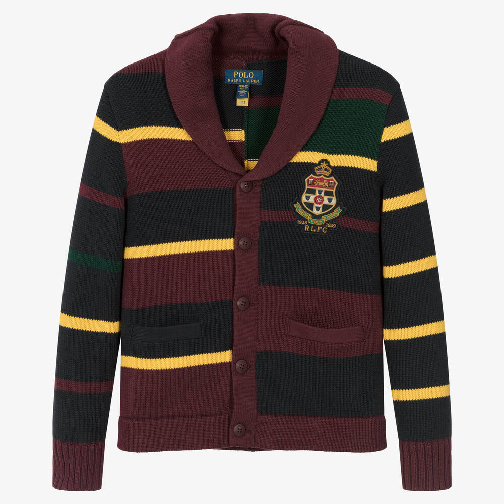 Ralph Lauren - Cardigan bleu et rouge en coton ado | Childrensalon