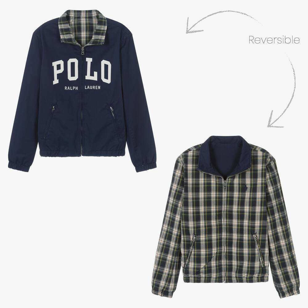 Ralph Lauren - Teen Boys Blue Reversible Cotton Jacket | Childrensalon