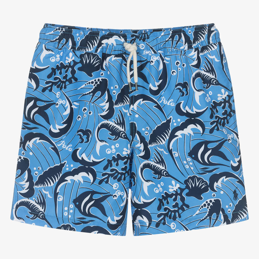 Ralph Lauren-Teen Boys Blue Sea Print Swim Shorts | Childrensalon Outlet