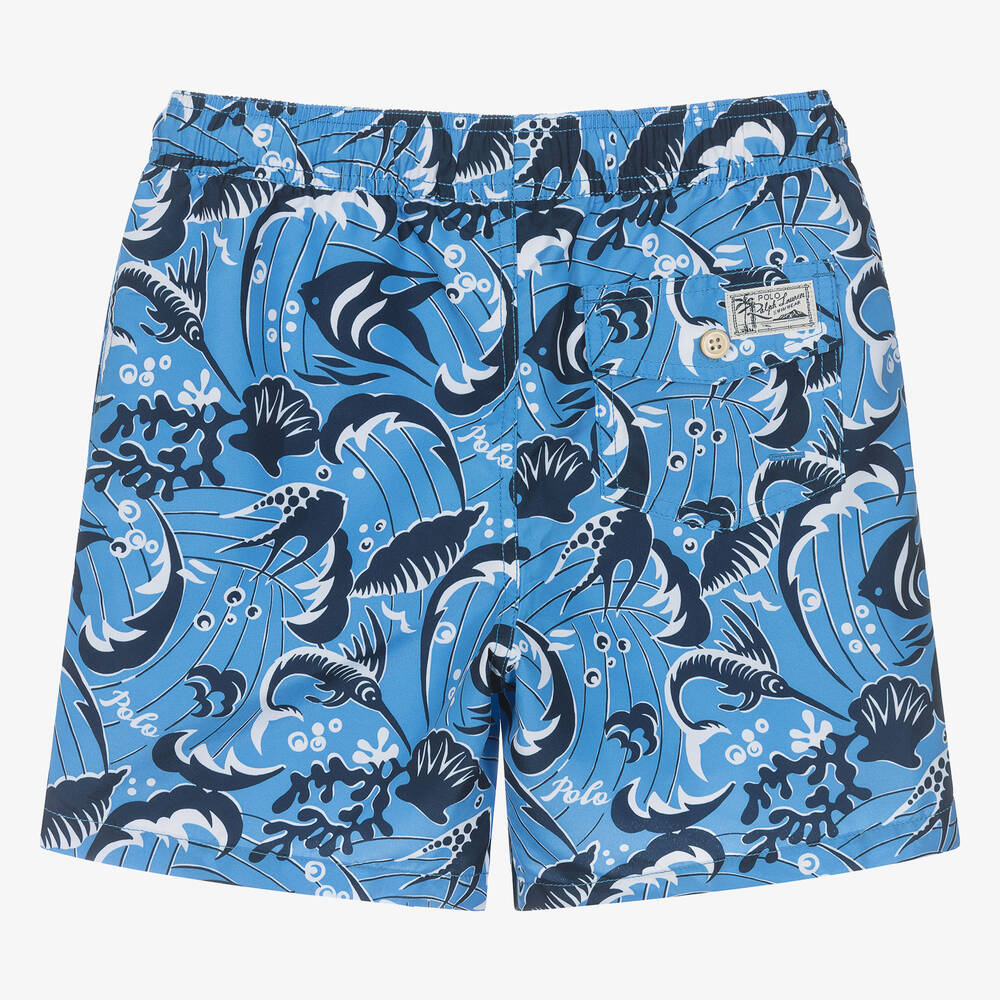 Ralph Lauren Teen Boys Blue Sea Print Swim Shorts Childrensalon Outlet
