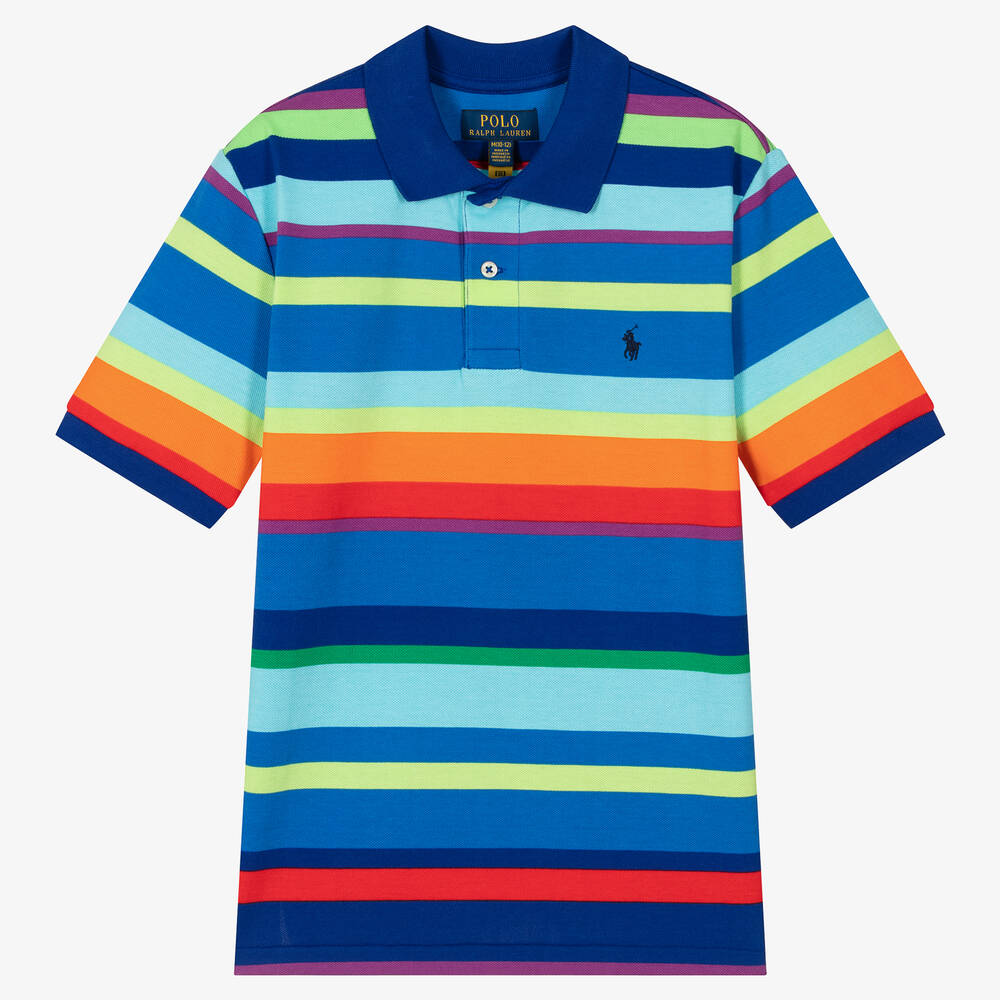 Ralph Lauren - Teen Boys Blue Stripe Cotton Polo Shirt | Childrensalon