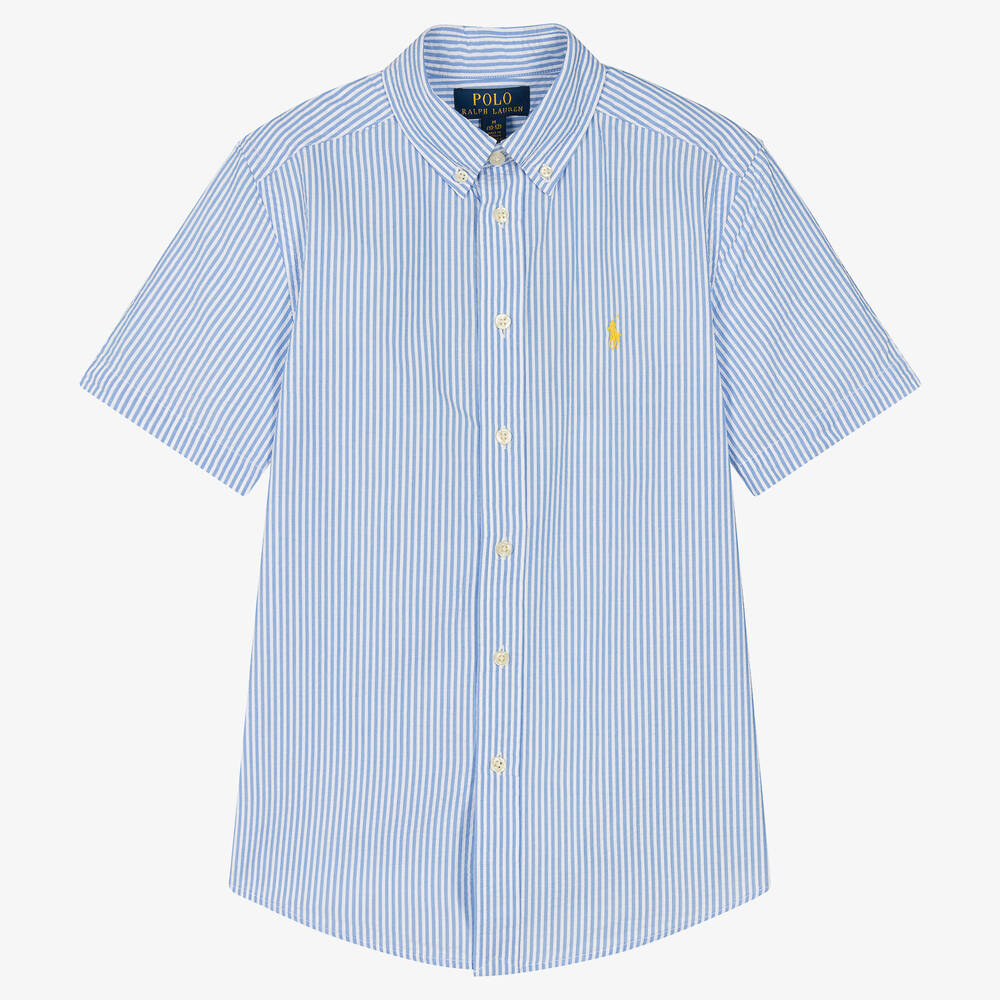 Ralph Lauren-Teen Boys Blue Stripe Cotton Shirt | Childrensalon Outlet