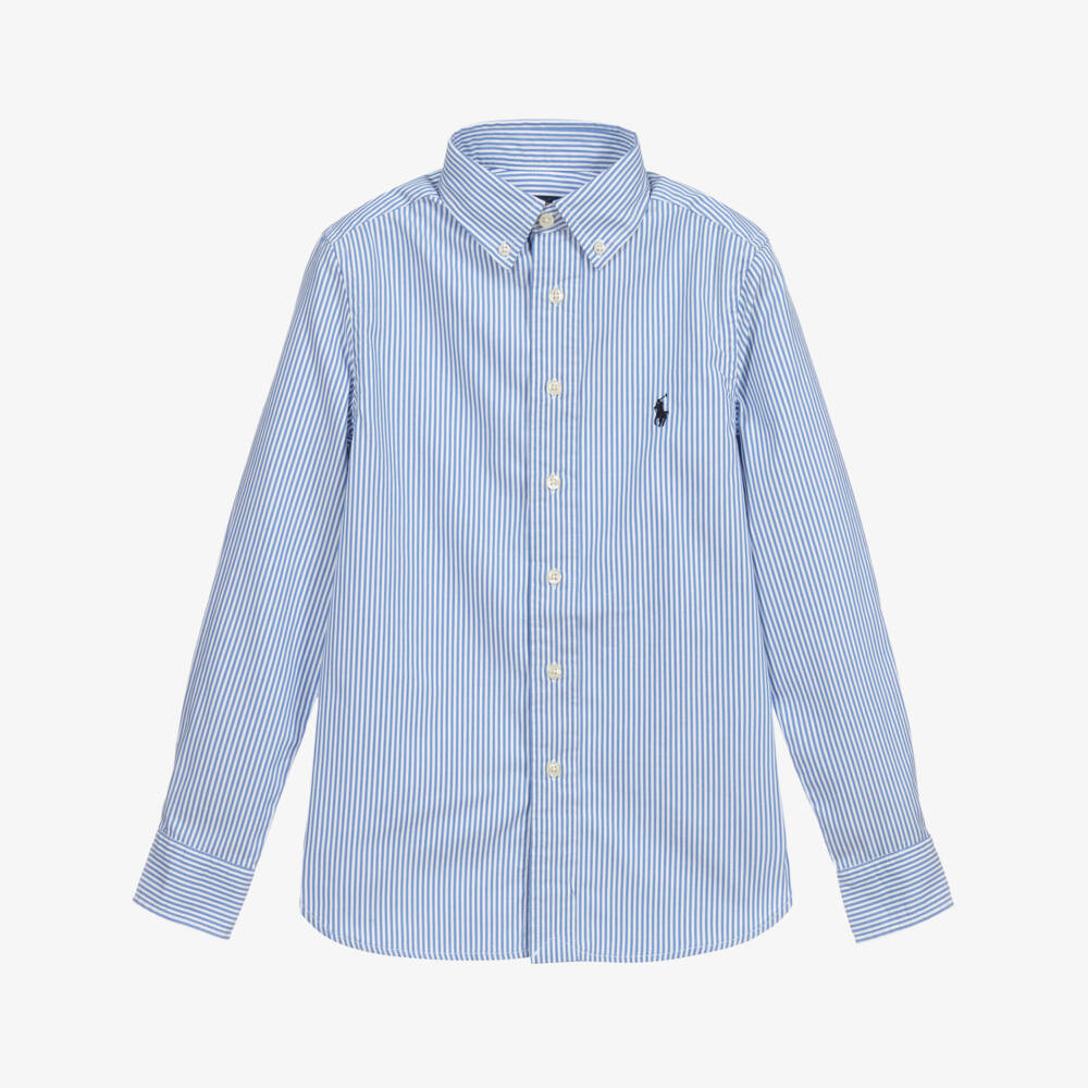 Polo Ralph Lauren-Teen Boys Blue Striped Cotton Logo Shirt | Childrensalon Outlet