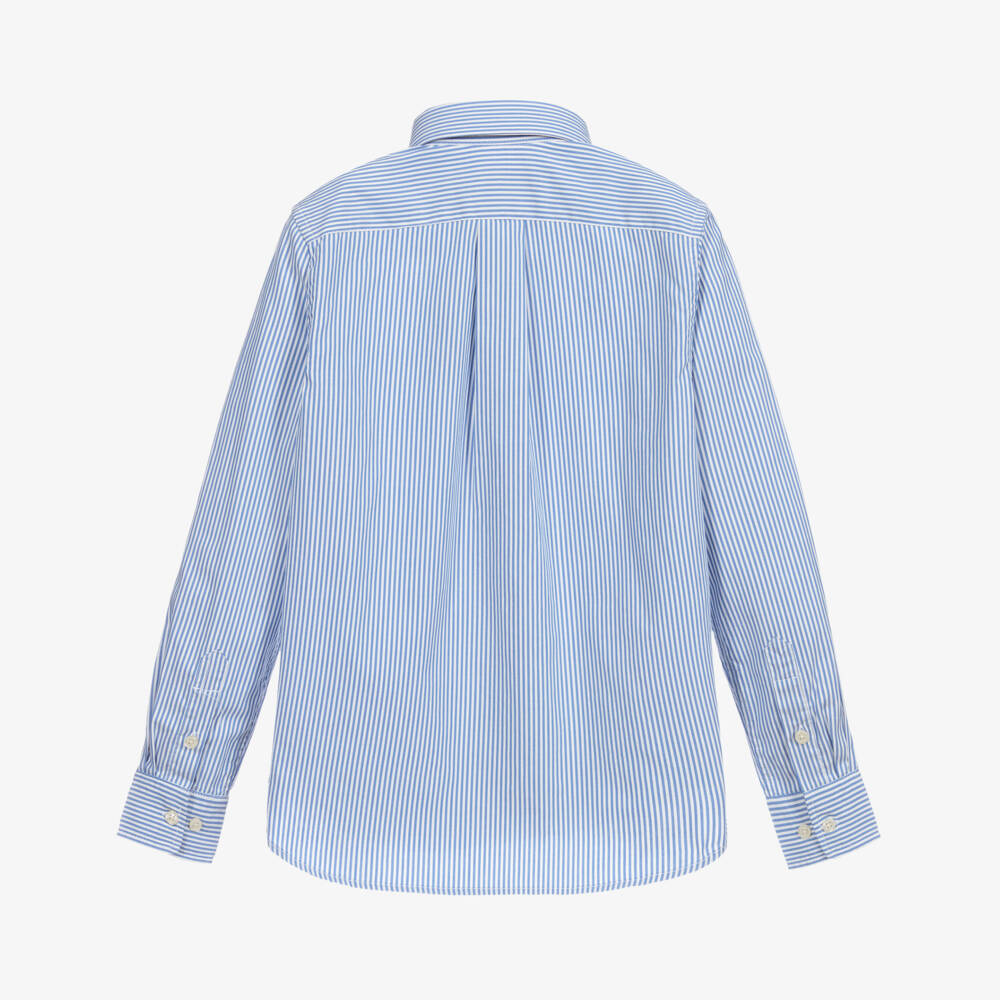 Polo Ralph Lauren-Teen Boys Blue Striped Cotton Logo Shirt | Childrensalon Outlet