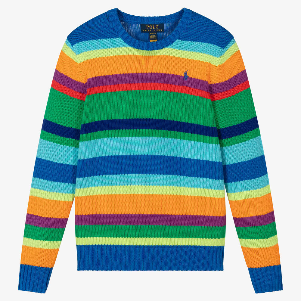Ralph Lauren - Teen Boys Blue Striped Knitted Sweater | Childrensalon