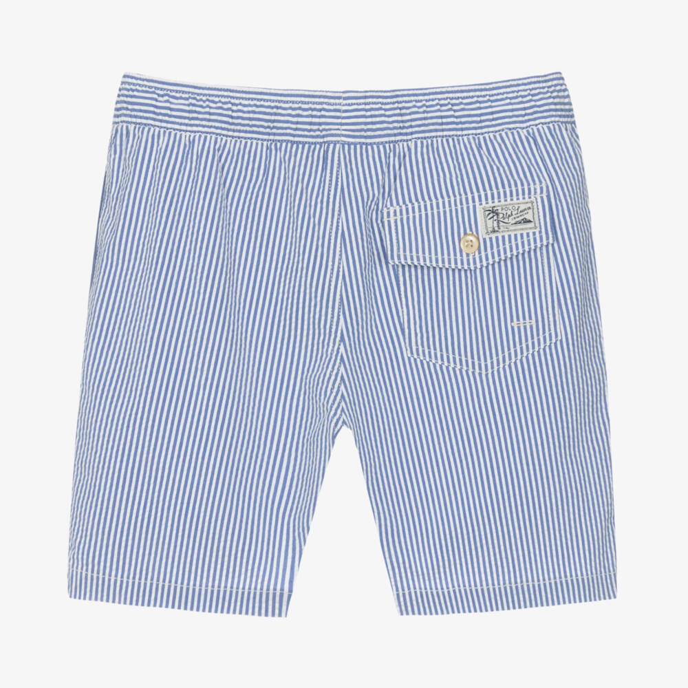Ralph Lauren-Teen Boys Blue Striped Seersucker Swim Shorts | Childrensalon Outlet