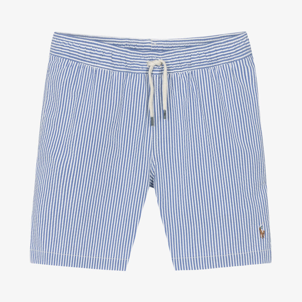 Ralph Lauren Teen Boys Blue Striped Seersucker Swim Shorts Childrensalon Outlet