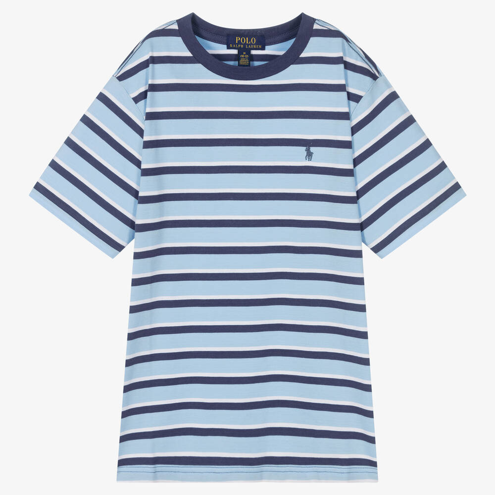 Polo Ralph Lauren - Голубая футболка в полоску для мальчиков-подростков | Childrensalon