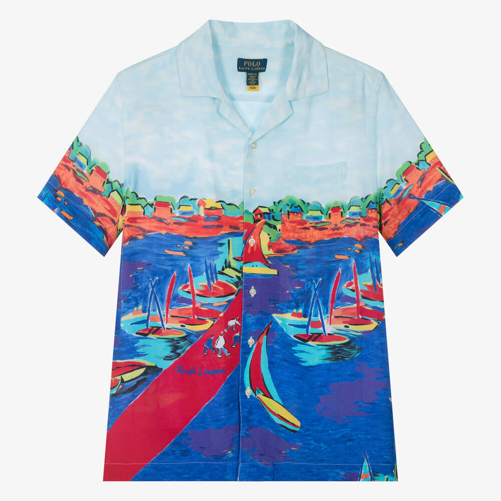 Ralph Lauren-Teen Boys Blue Viscose Sailboat Shirt | Childrensalon Outlet