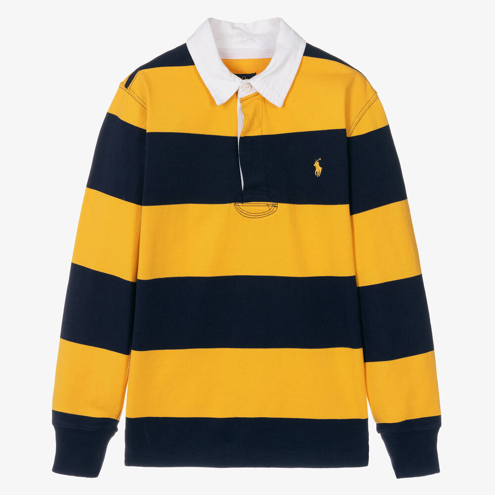 Ralph Lauren - Teen Boys Blue & Yellow Cotton Rugby Shirt | Childrensalon