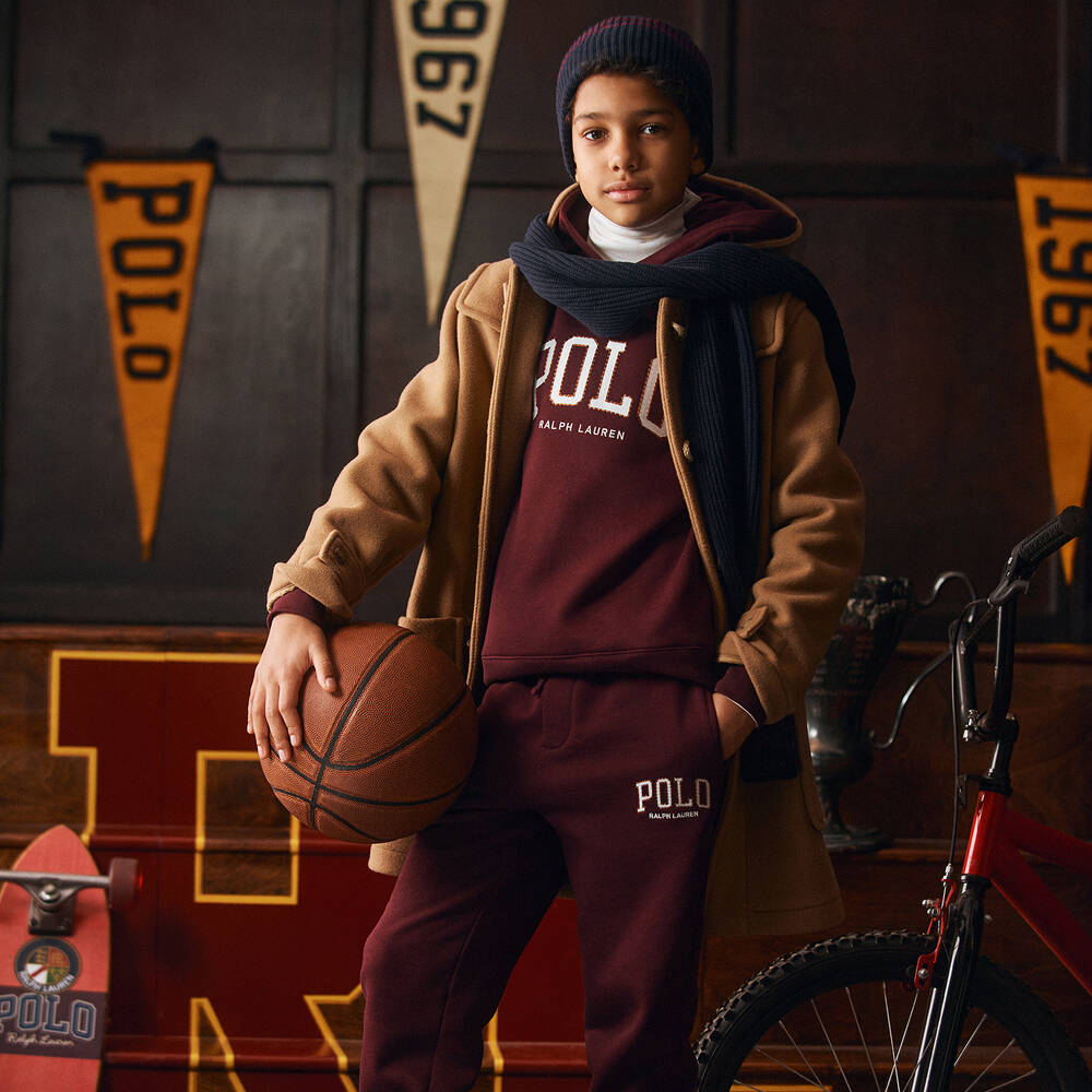 Boys burgundy joggers on sale