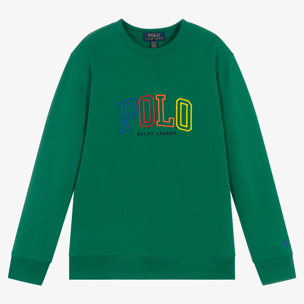 Ralph Lauren - Teen Boys Green Cotton Logo Sweatshirt | Childrensalon