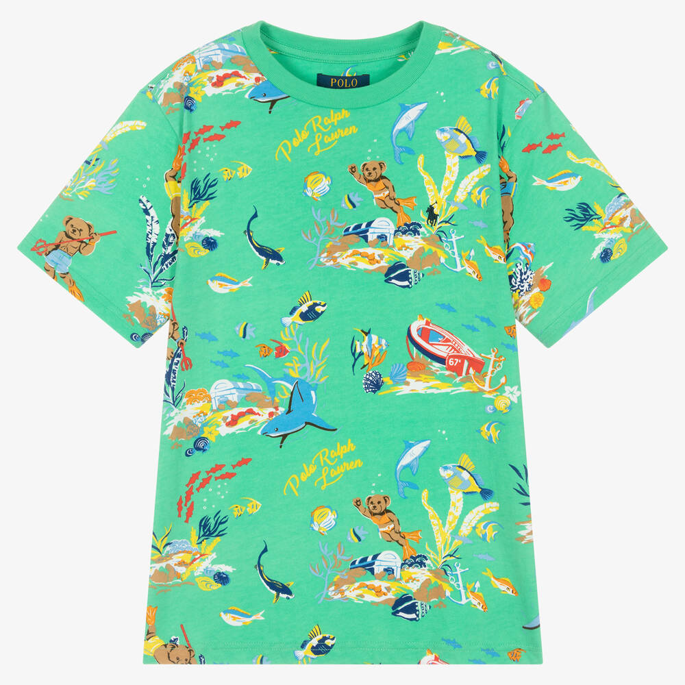 Ralph Lauren - Teen Boys Green Cotton T-Shirt | Childrensalon