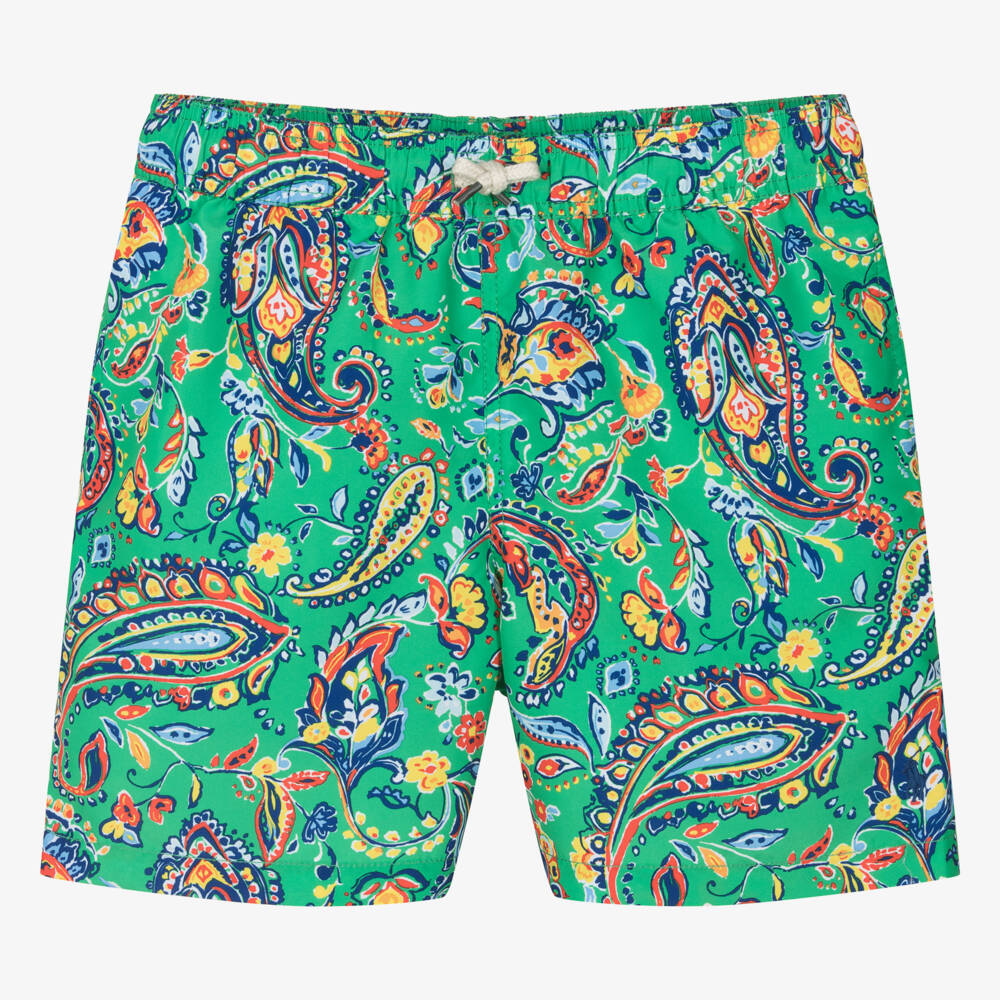 Ralph Lauren-Teen Boys Green Paisley Print Swim Shorts | Childrensalon Outlet