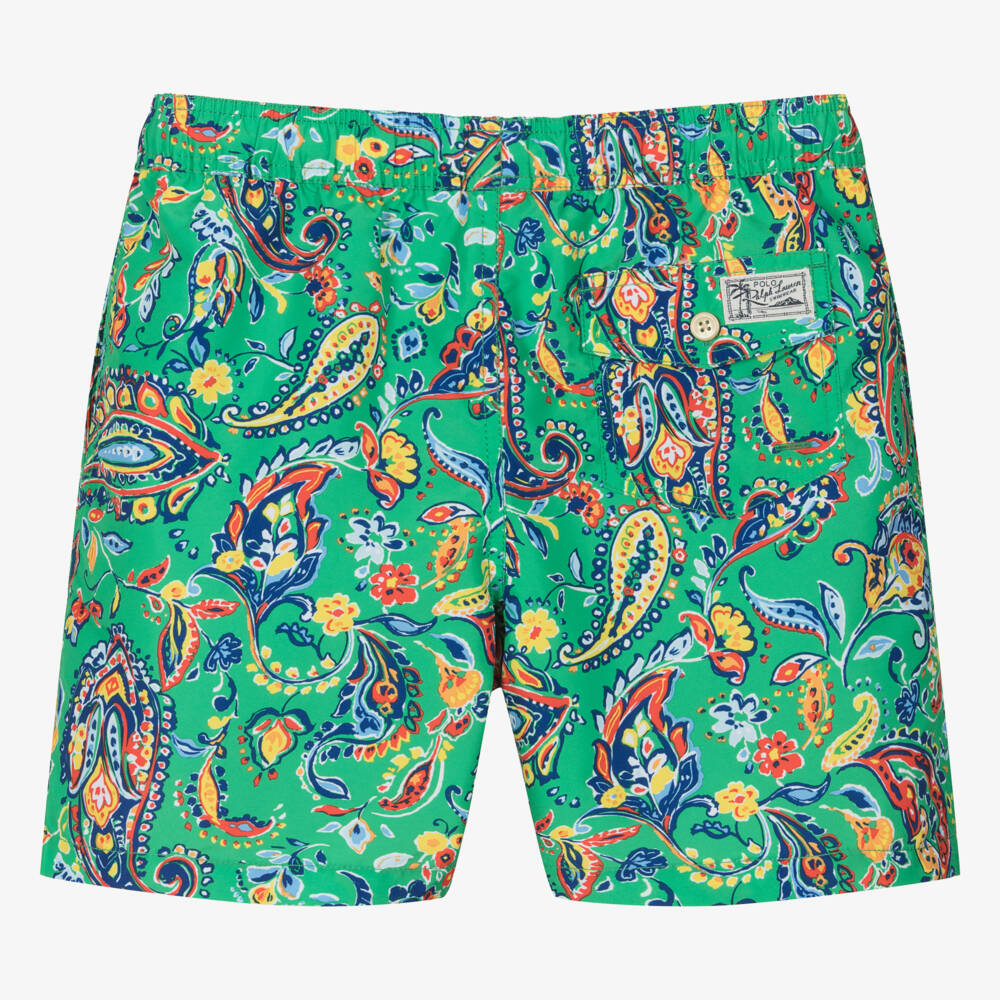 Ralph Lauren-Teen Boys Green Paisley Print Swim Shorts | Childrensalon Outlet