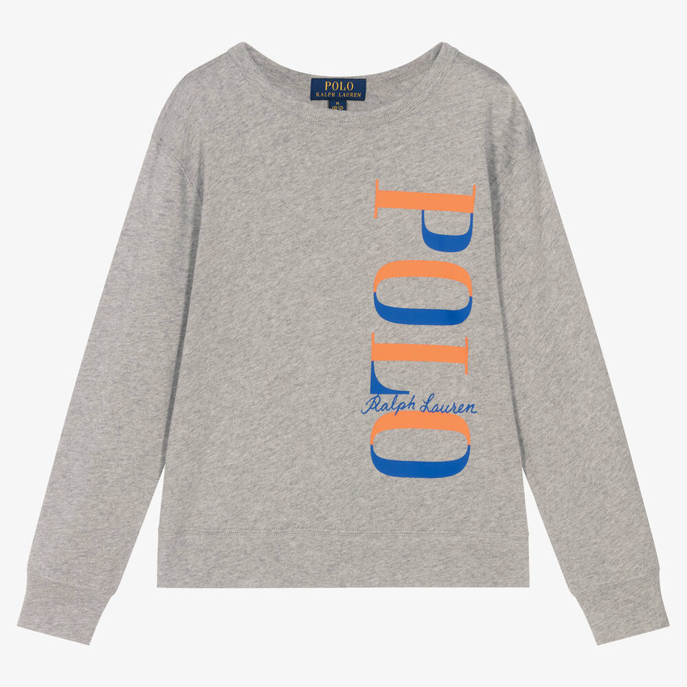 Ralph Lauren - Teen Boys Grey Cotton Logo Sweatshirt | Childrensalon