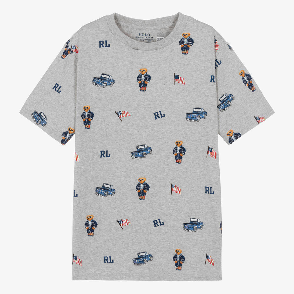Ralph Lauren-Teen Boys Grey Cotton Polo Bear T-Shirt | Childrensalon Outlet