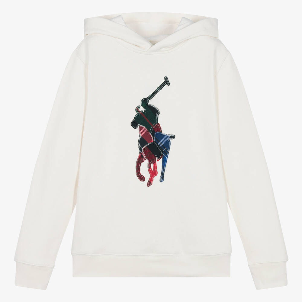 Ralph Lauren - Teen Boys Ivory Cotton Big Pony Hoodie | Childrensalon