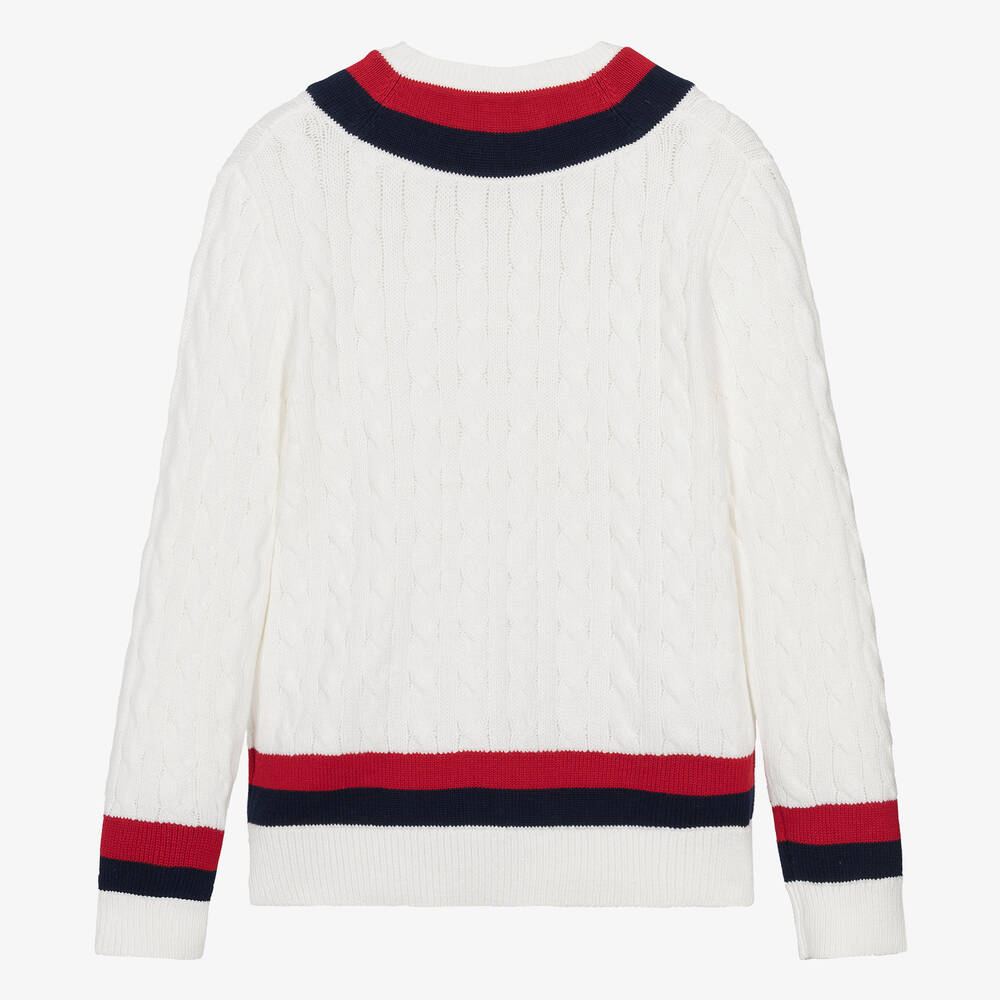 Ralph Lauren-Teen Boys Ivory Cotton Cable Knit Sweater | Childrensalon Outlet