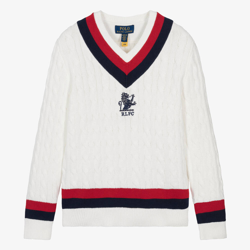 Ralph Lauren-Teen Boys Ivory Cotton Cable Knit Sweater | Childrensalon Outlet