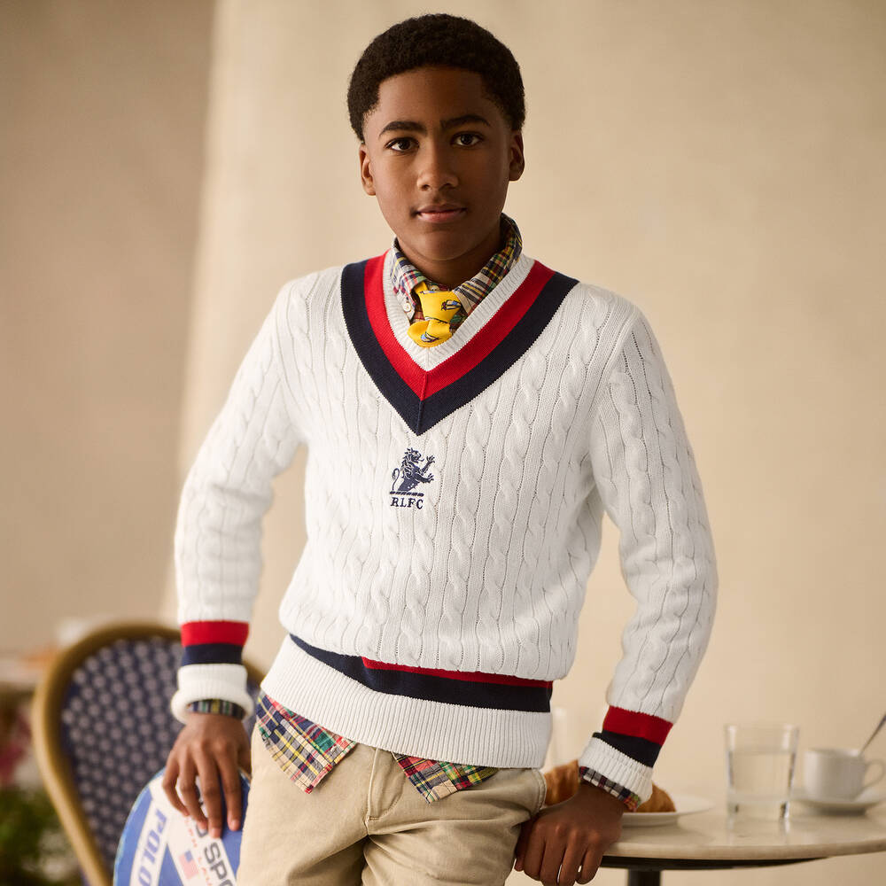 Ralph Lauren Teen Boys Ivory Cotton Cable Knit Sweater Childrensalon Outlet