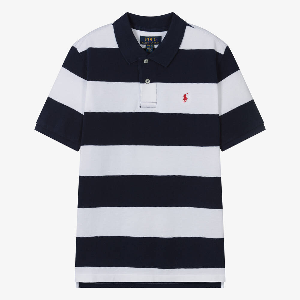 Teen Boys Navy Blue Stripe Polo Shirt