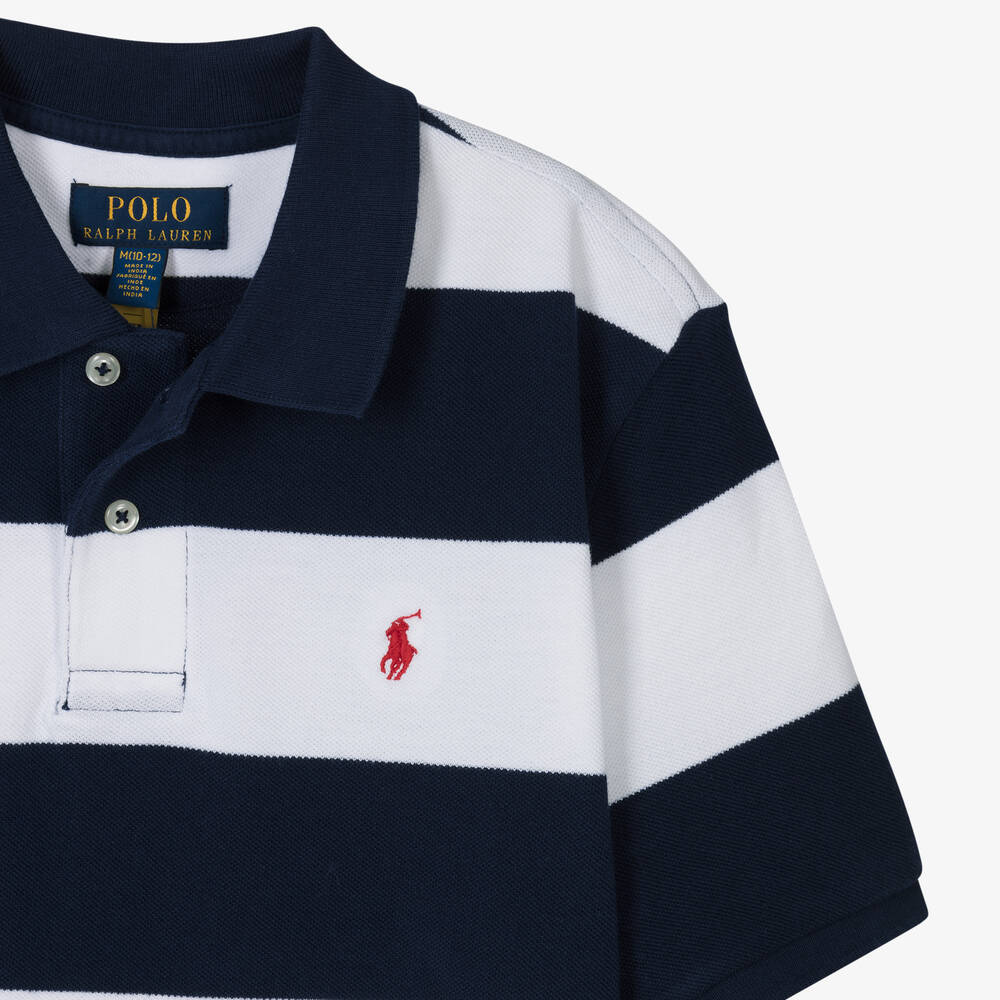 Ralph Lauren Teen Boys Navy Blue Stripe Polo Shirt - Main Image