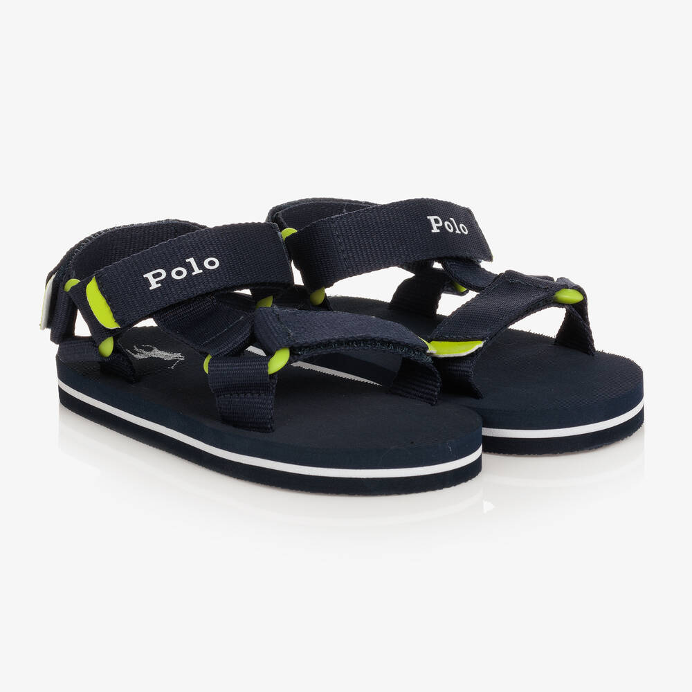 Ralph Lauren - Teen Boys Navy Blue Velcro Logo Sandals | Childrensalon