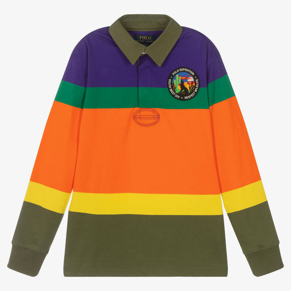 Polo Ralph Lauren - Orange gestreiftes Teen Rugby-Shirt | Childrensalon
