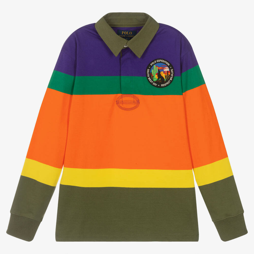 Polo Ralph Lauren-توب تينز ولادي قطن لون برتقالي بطبعة ملونة | Childrensalon Outlet