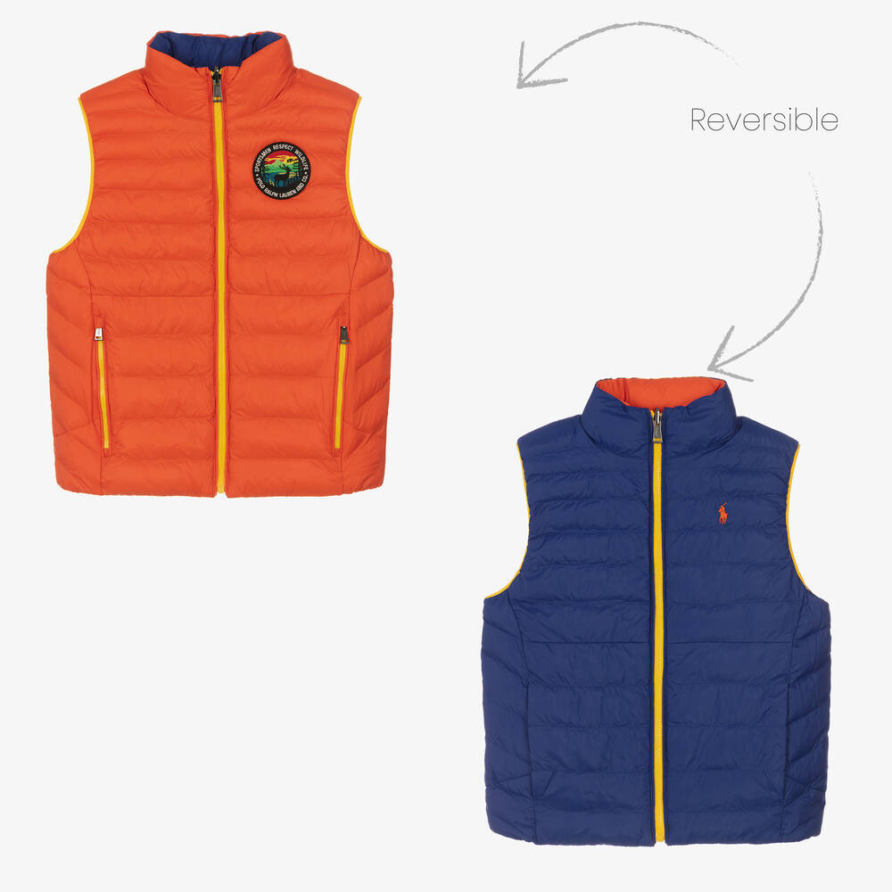 Polo Ralph Lauren - Teen Boys Orange & Blue Reversible Gilet | Childrensalon