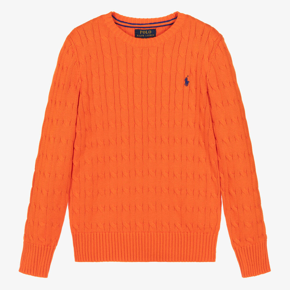 Ralph Lauren - Teen Boys Orange Cable Knit Sweater | Childrensalon