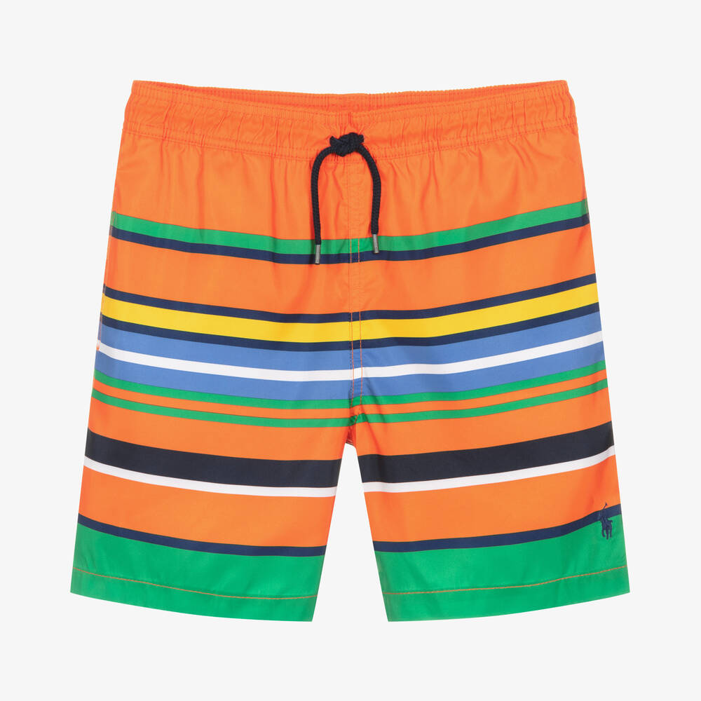Polo Ralph Lauren - Teen Boys Orange Stripe Swim Shorts | Childrensalon