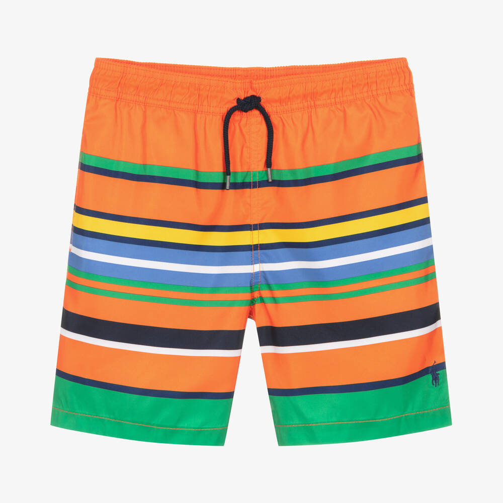 Polo Ralph Lauren - Short de bain orange rayé ado | Childrensalon