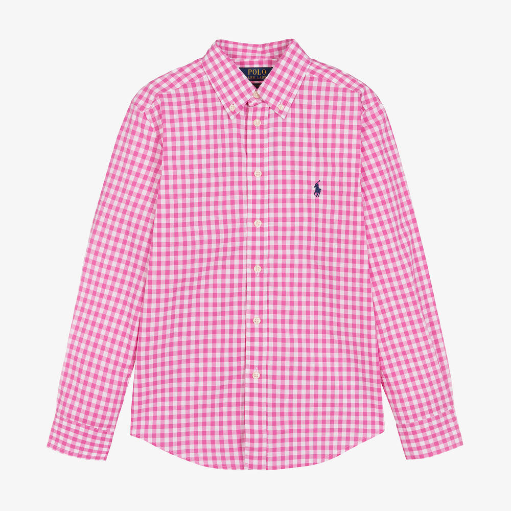 Ralph Lauren - Teen Boys Pink Cotton Checked Shirt | Childrensalon