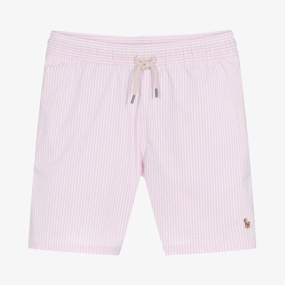 Ralph Lauren Teen Boys Pink Striped Seersucker Swim Shorts Childrensalon Outlet