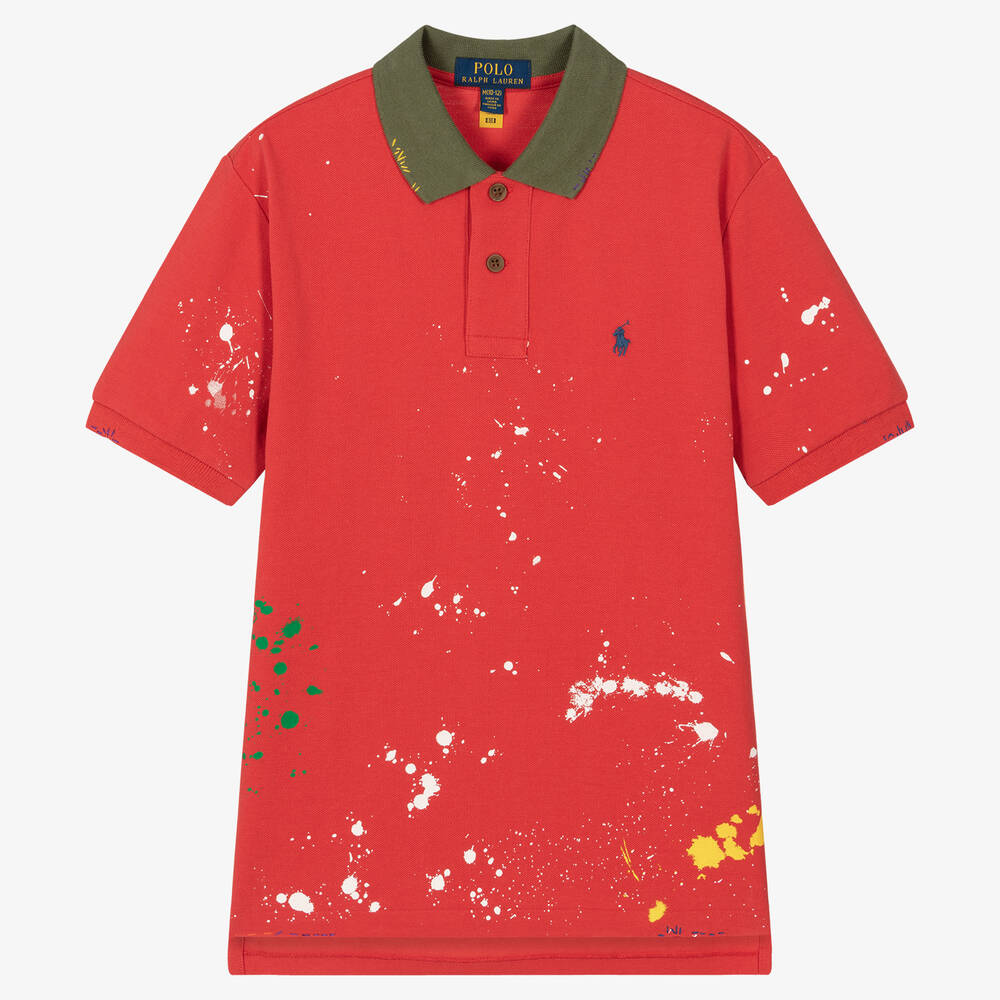 Ralph Lauren - Teen Boys Red Cotton Paint Splatter Polo Shirt | Childrensalon