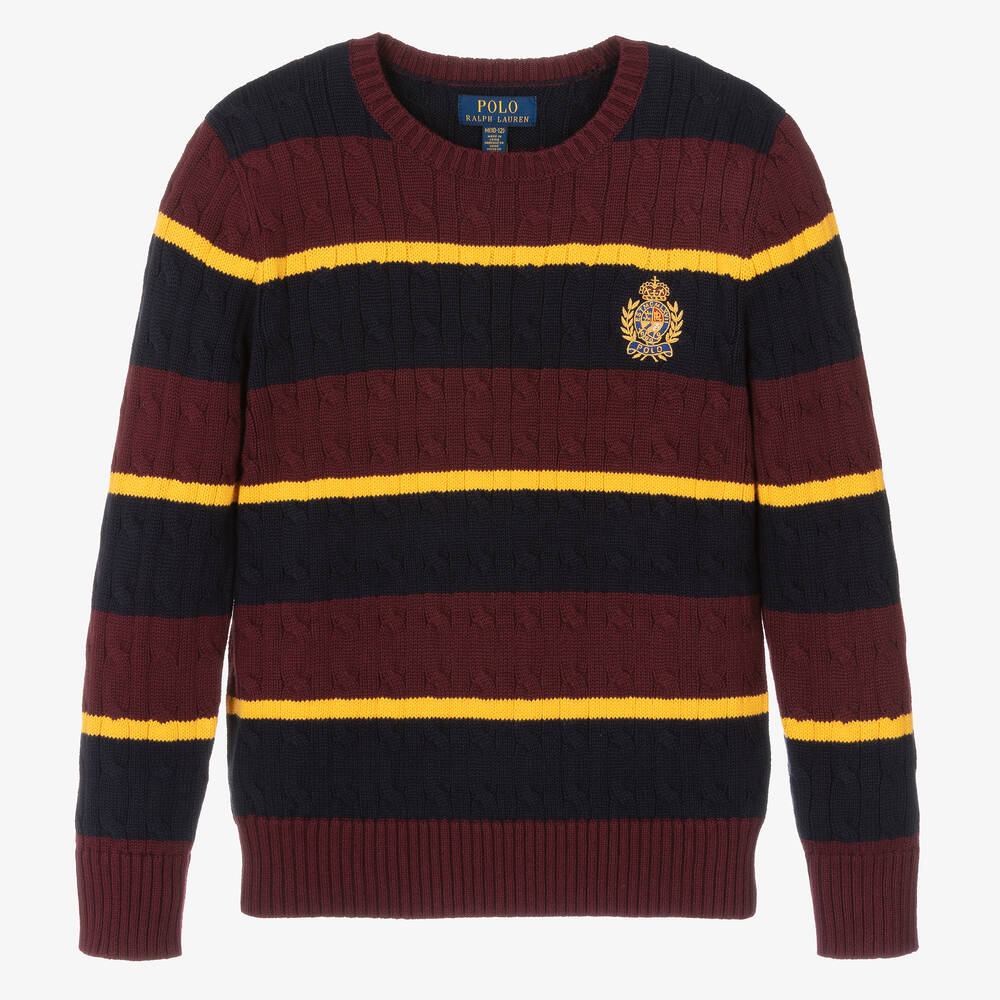 Ralph Lauren - Teen Boys Red Cotton Stripe Sweater | Childrensalon