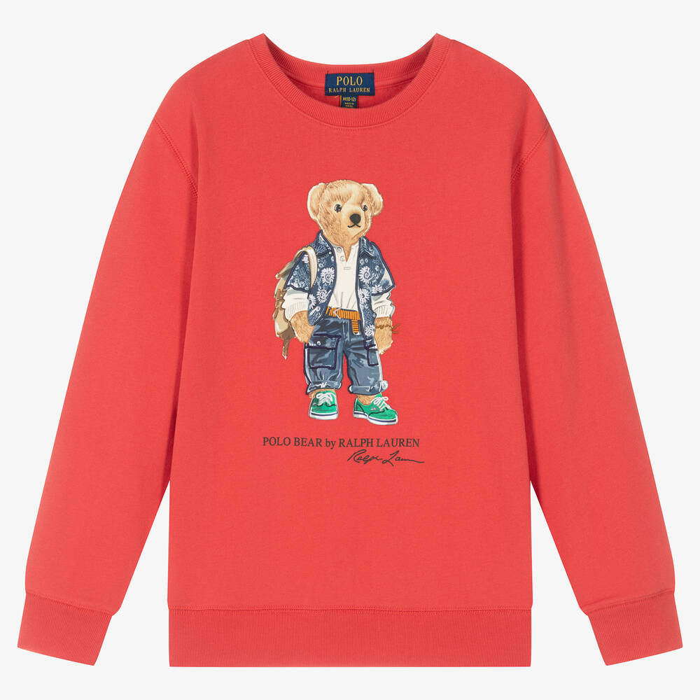Ralph Lauren - Sweat rouge Polo Bear ado garçon | Childrensalon