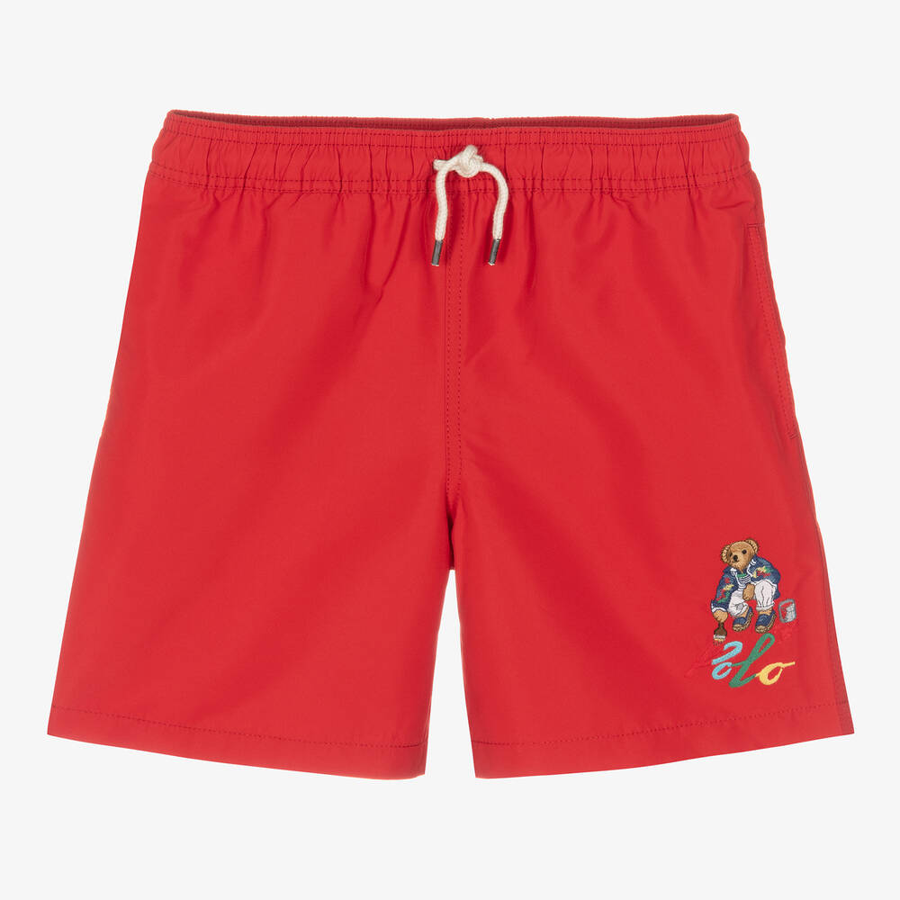 Ralph Lauren-Teen Boys Red Polo Bear Swim Shorts | Childrensalon Outlet