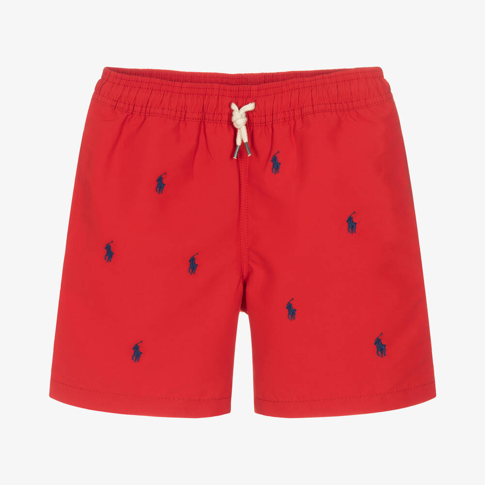 Ralph Lauren - Teen Boys Red Pony Logo Swim Shorts | Childrensalon